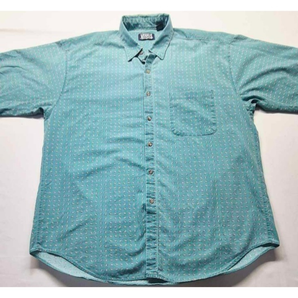 Vessels men's blue pattern short sleeve button down shirt sz. L made‎ in USA